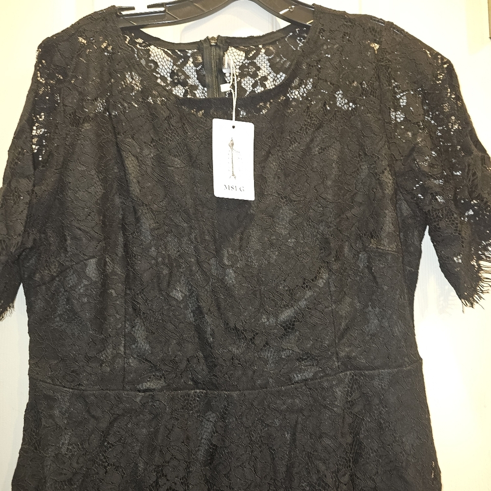 MSLG Elegant Black Lace Dress